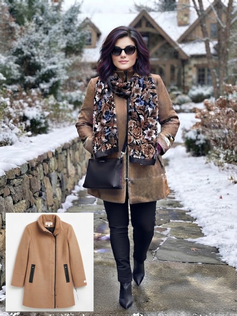 Calvin Klein | Camel Wool Blend Asymmetrical Zip Tunnel Neck Coat XL